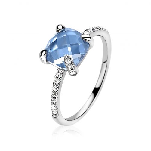 ZINZI zilveren ring vierkant blauw wit ZIR1470B