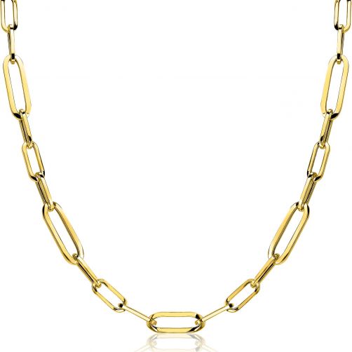 ZINZI zilveren ketting 45cm in 14K geel verguld met ovale closed for ever schakels 6mm breed ZIC1990G