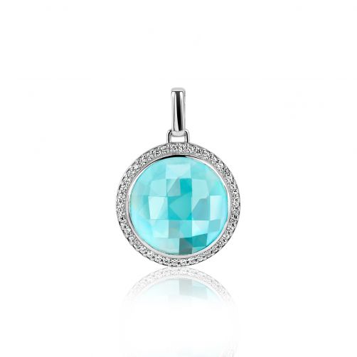 Zinzi zilveren ronde hanger 20mm turquoise ZIH1085