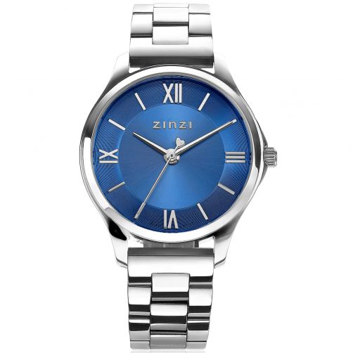 ZINZI Classy Mini horloge 30mm blauwe wijzerplaat stalen kast en band ZIW1242
