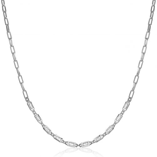 ZINZI zilveren ketting 45cm met paperclip schakels en baguette witte zirconia's ZIC1993