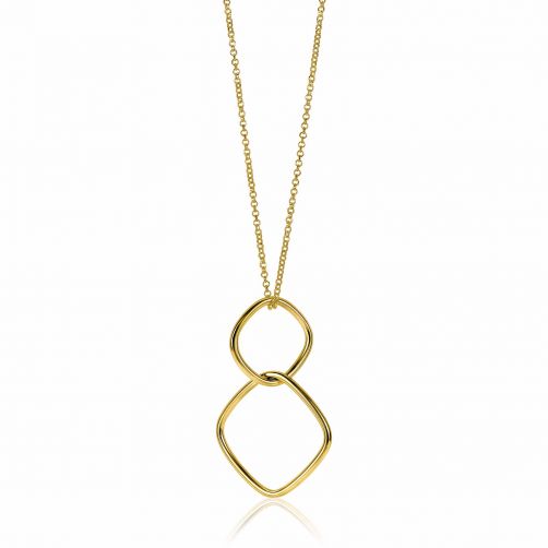 ZINZI zilveren collier 60 cm in 14K geel verguld grote vierkante hangers ZIC2096G