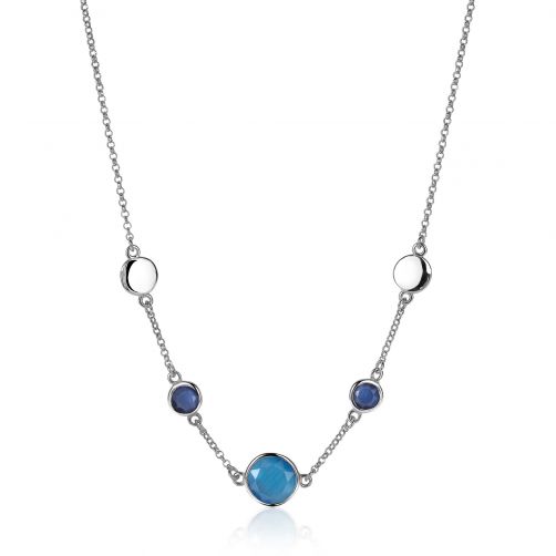 ZINZI zilveren fantasie collier met ronde kleurstenen blauw/kobalt 42-45cm ZIC2110