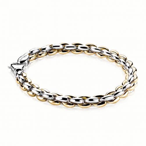 ZINZI zilveren schakelarmband geel verguld 7mm breed 19,5cm ZIA1290