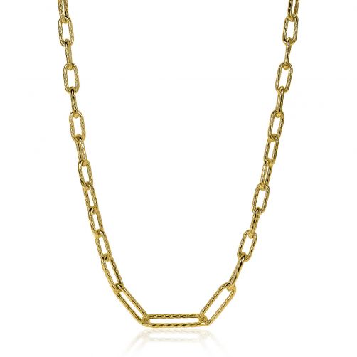 ZINZI zilveren collier 14K geel verguld ovale schakels bewerkt 50cm ZIC2097G