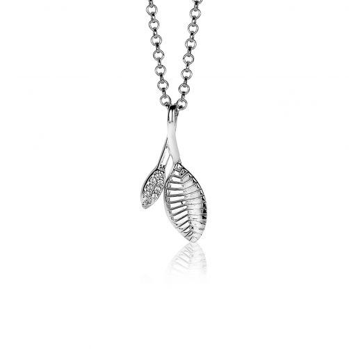 ZINZI zilveren hanger 23mm blaadjes bewerkt/witte zirconia ZIH2087