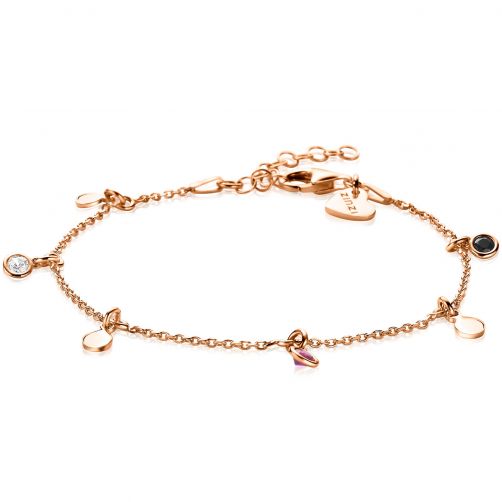 ZINZI zilveren fantasie armband 14K rosé verguld rond wit zwart rood ZIA1995R