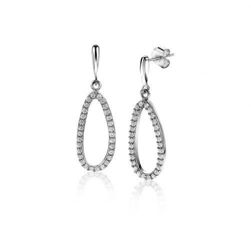 ZINZI zilveren oorsieraden 27mm ovaal met witte zirconia's ZIO2038