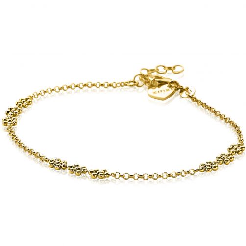 ZINZI zilveren fantasie armband 14K geel verguld bolletjes bloemvorm 17-20cm ZIA2183G