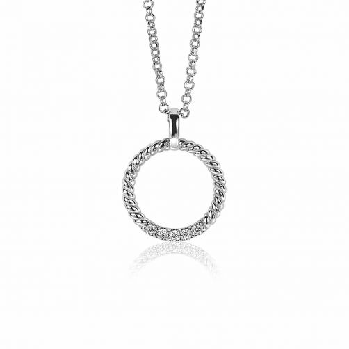 ZINZI zilveren ronde hanger 22mm gedraaid witte zirconia ZIH2128