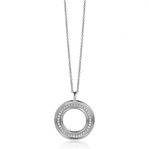 ZINZI zilveren ketting 45cm met hanger 25mm rond wit ZIC2049