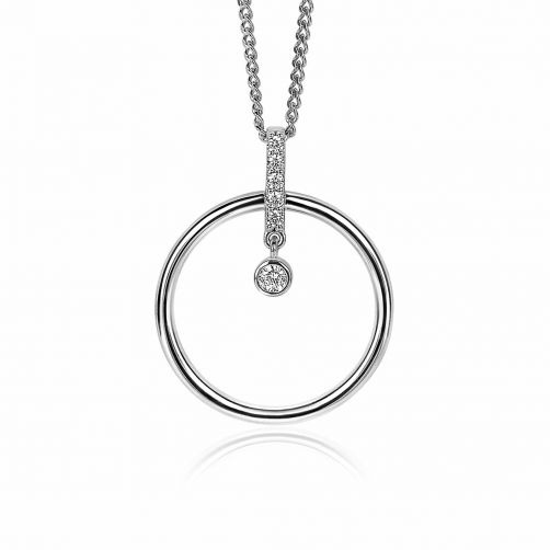 ZINZI zilveren hanger 32mm cirkel en staafje witte zirconia's ZIH2101