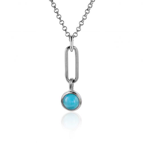ZINZI zilveren hanger paperclip schakel 26mm rond turquoise blauw ZIH2173