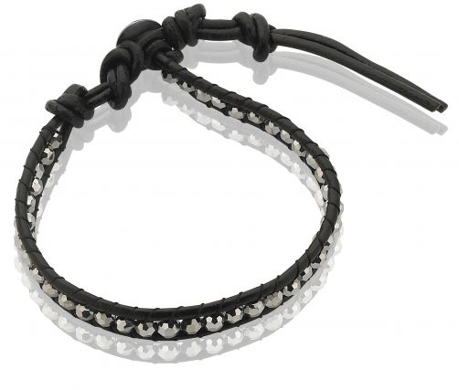 Zinzi zwart leren armband zilverkleurige beads one-size ZIA756ZZ