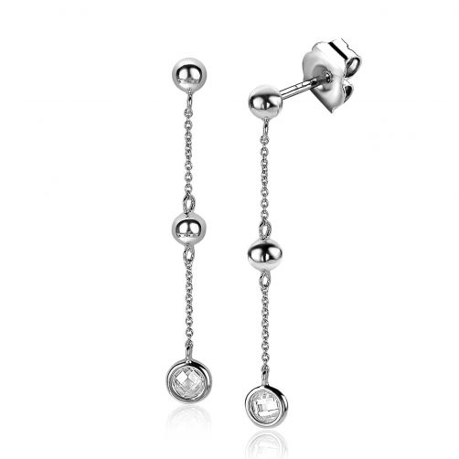 ZINZI zilveren oorhangers 40mm bolletjes ronde witte zirconia ZIO2192
