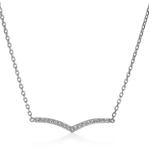 ZINZI zilveren schakelcollier met V-vormig element met witte zirconia's 42-45cm ZIC1965