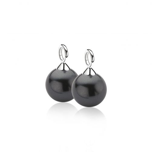 ZINZI zilveren oorbedels parel zwart 12mm ZICH305Z. (zonder oorringen).
