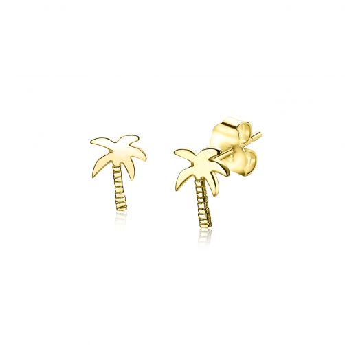 ZINZI zilveren oorknoppen geel verguld palmboom 12,5mm ZIO1700G