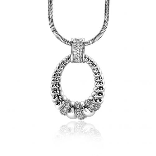 ZINZI zilveren hanger ovalen vorm 30mm witte zirconia's ZIH1966
