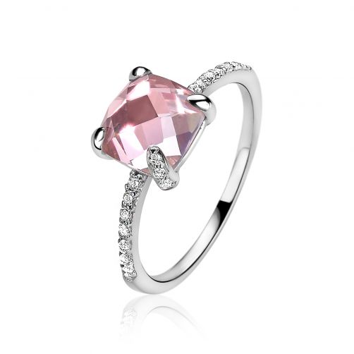 ZINZI zilveren ring vierkant roze wit ZIR1470R