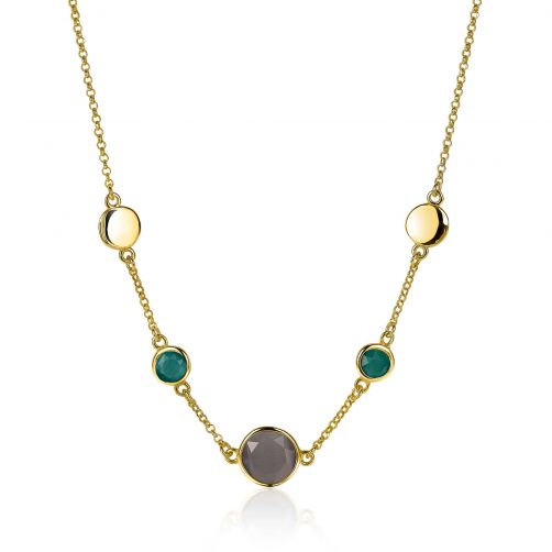 ZINZI gold plated zilveren fantasie collier met ronde kleurstenen groen/zwart 42-45cm ZIC2108