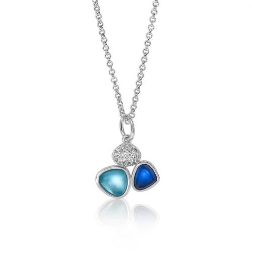 ZINZI zilveren ketting driehoek blauw wit turquoise 45cm ZIC1786B
