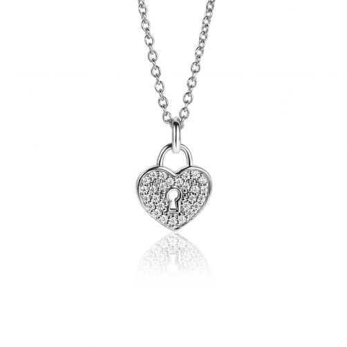 ZINZI zilveren hart hanger 15mm, met trendy sleutelgat en bezet met witte zirconia's ZIH2400 (zonder collier)