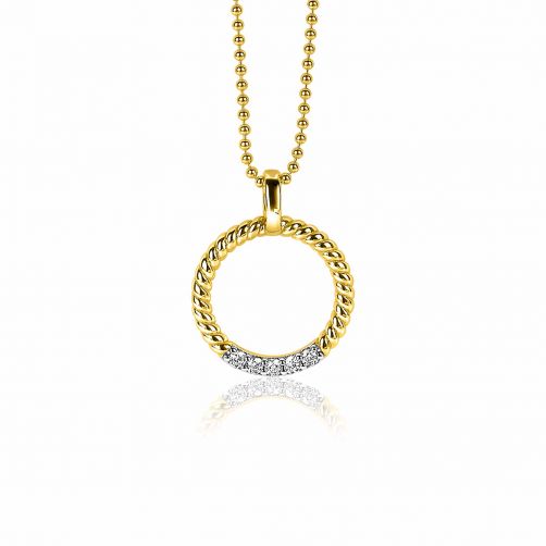 ZINZI zilveren ronde hanger 22mm in geel verguld gedraaid witte zirconia ZIH2128Y