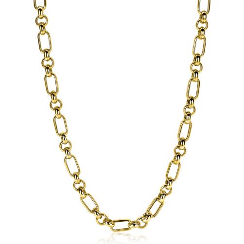 ZINZI zilveren schakelcollier 14K geel verguld ovaal en jasseron schakel 45cm ZIC2154G