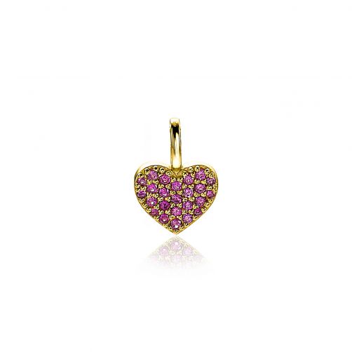 ZINZI zilveren hart hanger 14K geel verguld 13 mm donkerroze ZIH2139R
