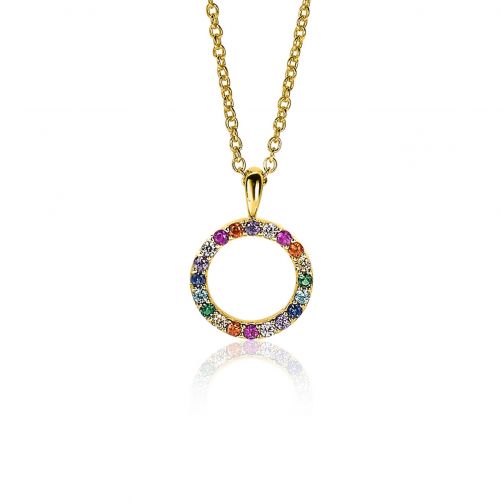 ZINZI gold plated zilveren hanger 12mm bezet regenboog ZIH2170