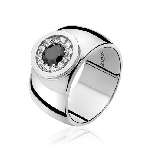ZINZI zilveren ring zwart ZIR796