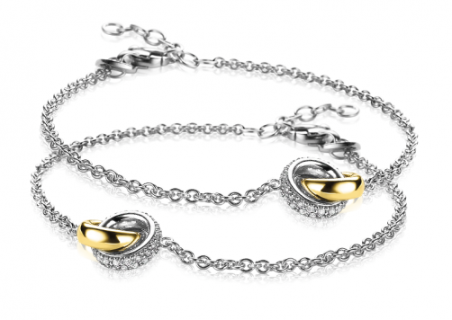 ZINZI set van 2 zilveren armbanden bicolor schakel met twee ringen verbonden 18-21cm ZIA2102-SET