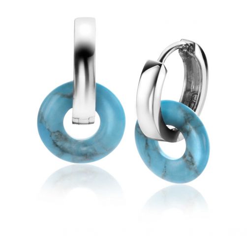 ZINZI oorbedels rond 12mm met turquoise howliet edelsteen ZICH2274T (zonder oorringen)