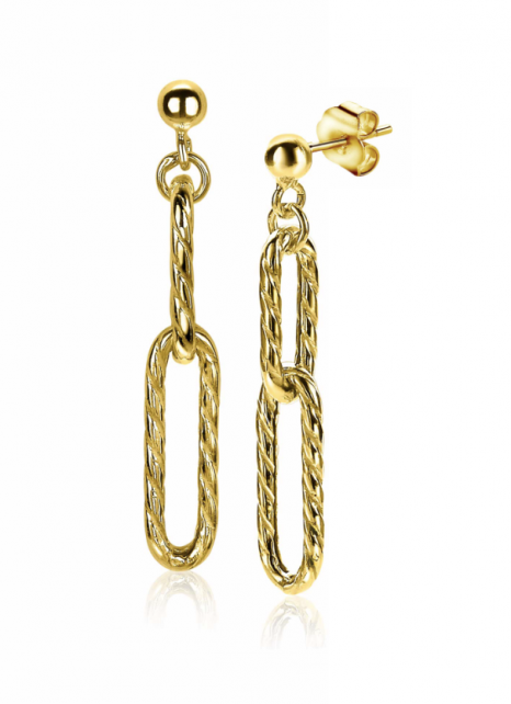 ZINZI zilveren oorhangers 14K geel verguld 38mm ovale schakels bewerkt ZIO2097G