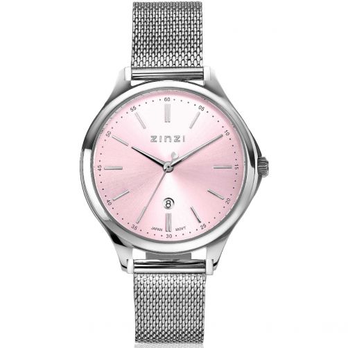 ZINZI Classy horloge 34mm roze wijzerplaat stalen kast en band datum ZIW1041M
