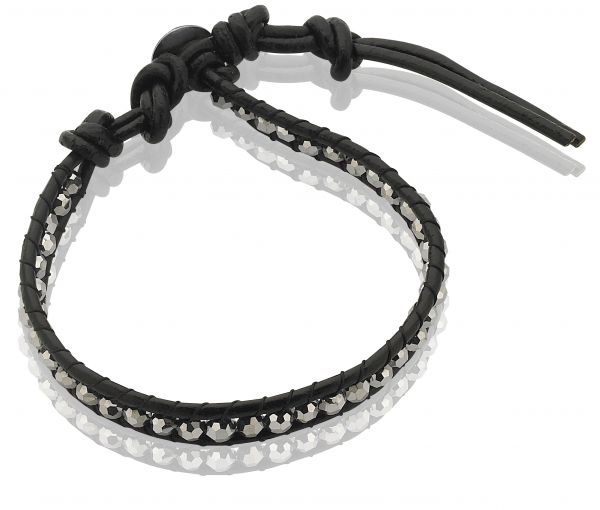 Consequent Ongehoorzaamheid schijf Zinzi zwart leren armband zilverkleurige beads one-size ZIA756ZZ