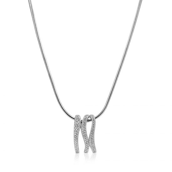 45cm Mart Visser by ZINZI zilveren slangen ketting inclusief organisch gevormde hanger 21mm, bezet met witte zirkonia's MVC26