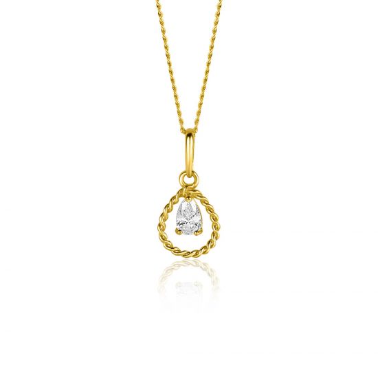 16mm ZINZI Gold 14 krt gouden hanger met open druppelvorm en peervormige witte zirconia ZGH478 (zonder collier)
