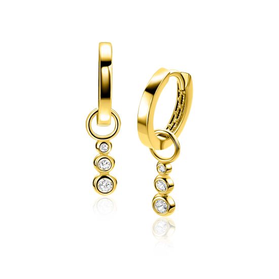 ZINZI Gold 14 karaat gouden oorbedels met drie aflopende ronde witte zirconia's ZGCH556 (zonder oorringen)