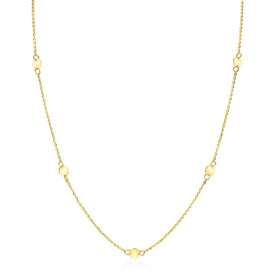 ZINZI Gold 14 krt gouden ketting met subtiele jasseron schakels en zeven ronde gladde plaatjes 5mm breed 42-45cm ZGC444
