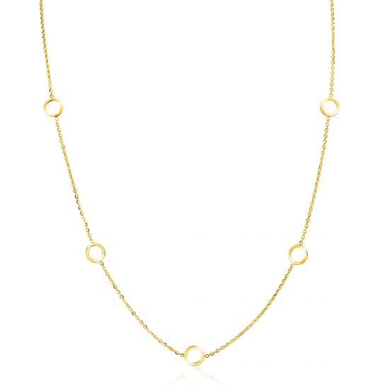ZINZI Gold 14 krt gouden ketting met subtiele jasseron schakels en zeven open rondjes 6,5mm breed 42-45cm ZGC445
