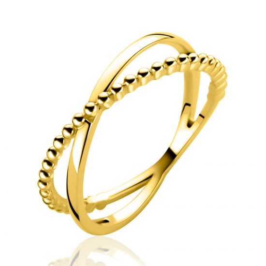 ZINZI Gold 14 krt gouden cross-over ring (5mm breed) glad en bolletjes ZGR539