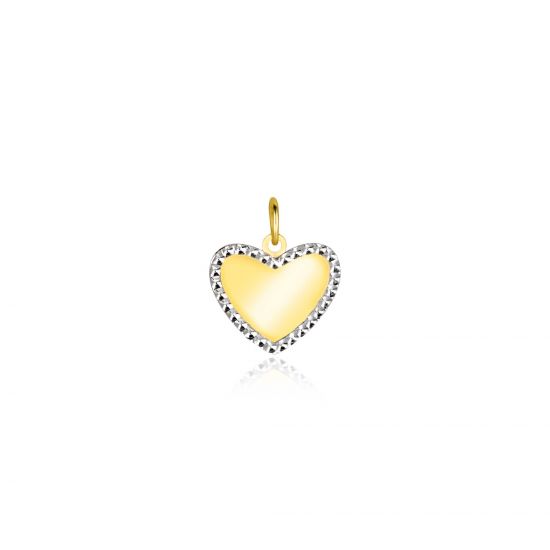 10mm ZINZI Gold 14 krt gouden hanger met glanzend hartje van 10mm en met chique witgouden parelrand ZGH364-10 (zonder collier)