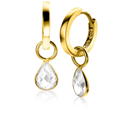 ZINZI Gold 14 krt gouden oorbedels in peervorm bezet met witte zirconia 7mm ZGCH390 (zonder oorringen)