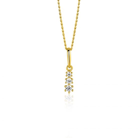 13mm ZINZI Gold 14 krt gouden hanger met drie witte zirkonia's ZGH543 (zonder collier)
