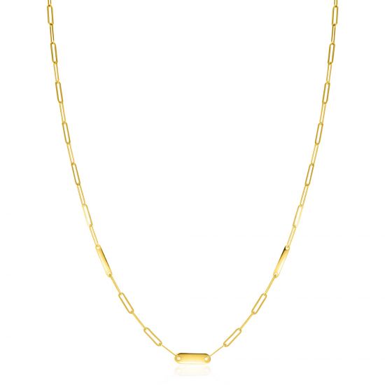 ZINZI Gold 14 krt gouden schakelketting met paperclip schakels (1,8mm breed) en drie gladde plaatjes 45cm ZGC443
