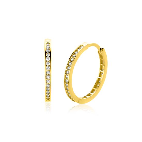 19mm ZINZI Gold 14 krt gouden oorringen met rijzetting witte zirconia's en luxe klapsluiting 2mm vierkante buis ZGO573Z