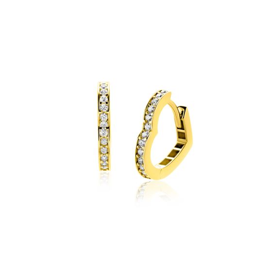15mm ZINZI Gold 14 krt gouden oorringen in hartvorm, bezet met witte zirconia's en luxe klapsluiting 2mm vierkante buis ZGO574Z