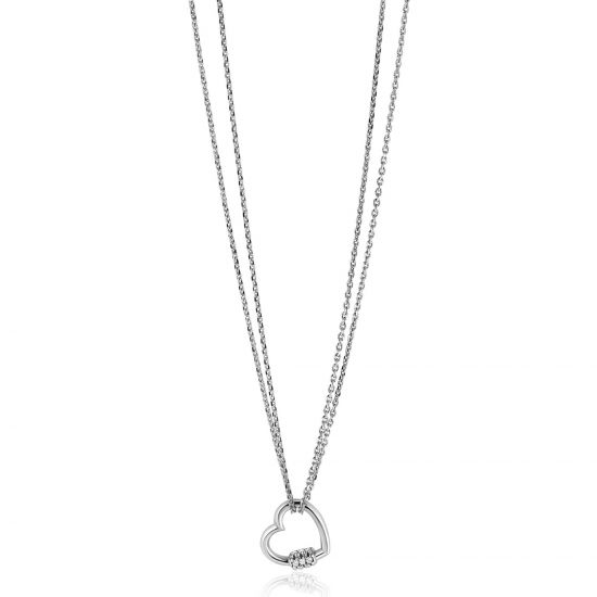 ZINZI zilveren ketting 45cm met een luxe hart van 14mm bezet met witte zirconia's, trendy aan de ketting verbonden 40-45cm ZIC2507